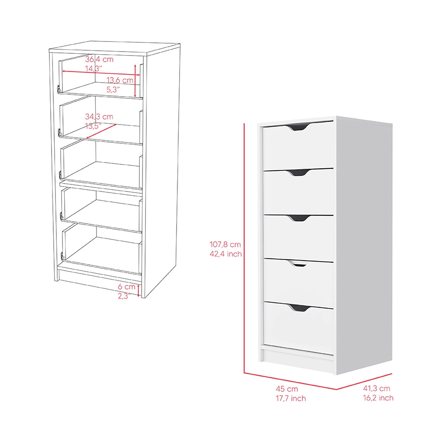 Kadyn 5 Drawers Dresser, Chest of Drawers with Metal Handle, White Storage Cabinet, Nursery Dresser Kadyn 5 Drawers Dresser, Chest of Drawers with Metal Handle, White Storage Cabinet, Nursery Dresser