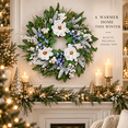 thumbnail image 6 of Artificial Christmas Wreath, White Flowers, Frosted Pine, Purple Berries, Greenery, 24 Inch, 6 of 9
