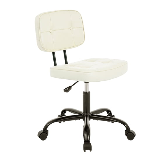 CONCETTA Ergonomic Home Office PU Leather Desk Chair, Small Space, Thickened Cushion, Armless Rolling Chair for Adult, Beige