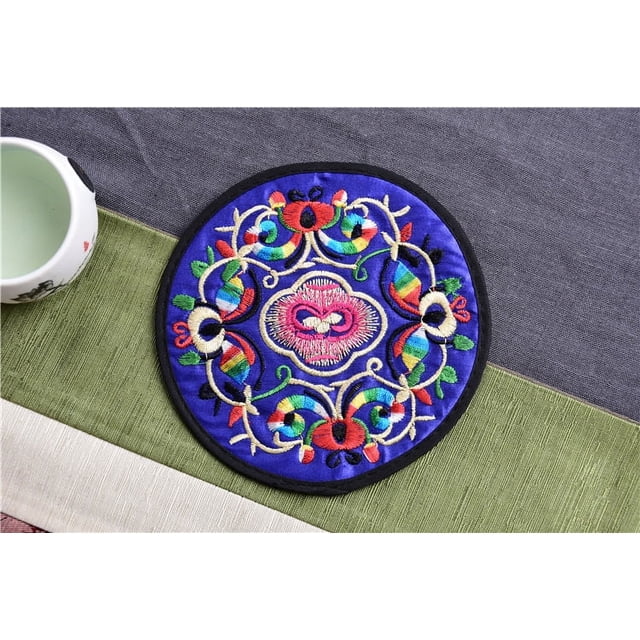 Posavasos de tela bordado a máquina redondo creativo para el hogar, aislamiento térmico, antiescaldaduras, impresión impermeable, regalo, posavasos de té