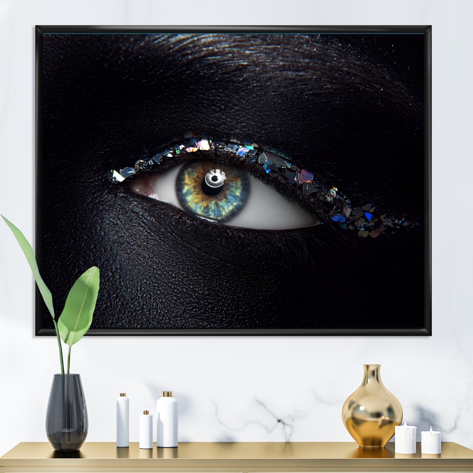 Girl Eyes With Multi-Colored Glass Sparkles 40 in x 30 in Framed Painting Canvas Art Print, by Designart