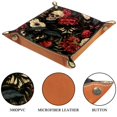 thumbnail image 3 of Women Girls Leather Square Dish Trinket Plate Jewelry Tray, Flower Hawk Moth Skull Pattern Flag Mothers Day Birthday Gift, 20.5x20.5cm, 3 of 6