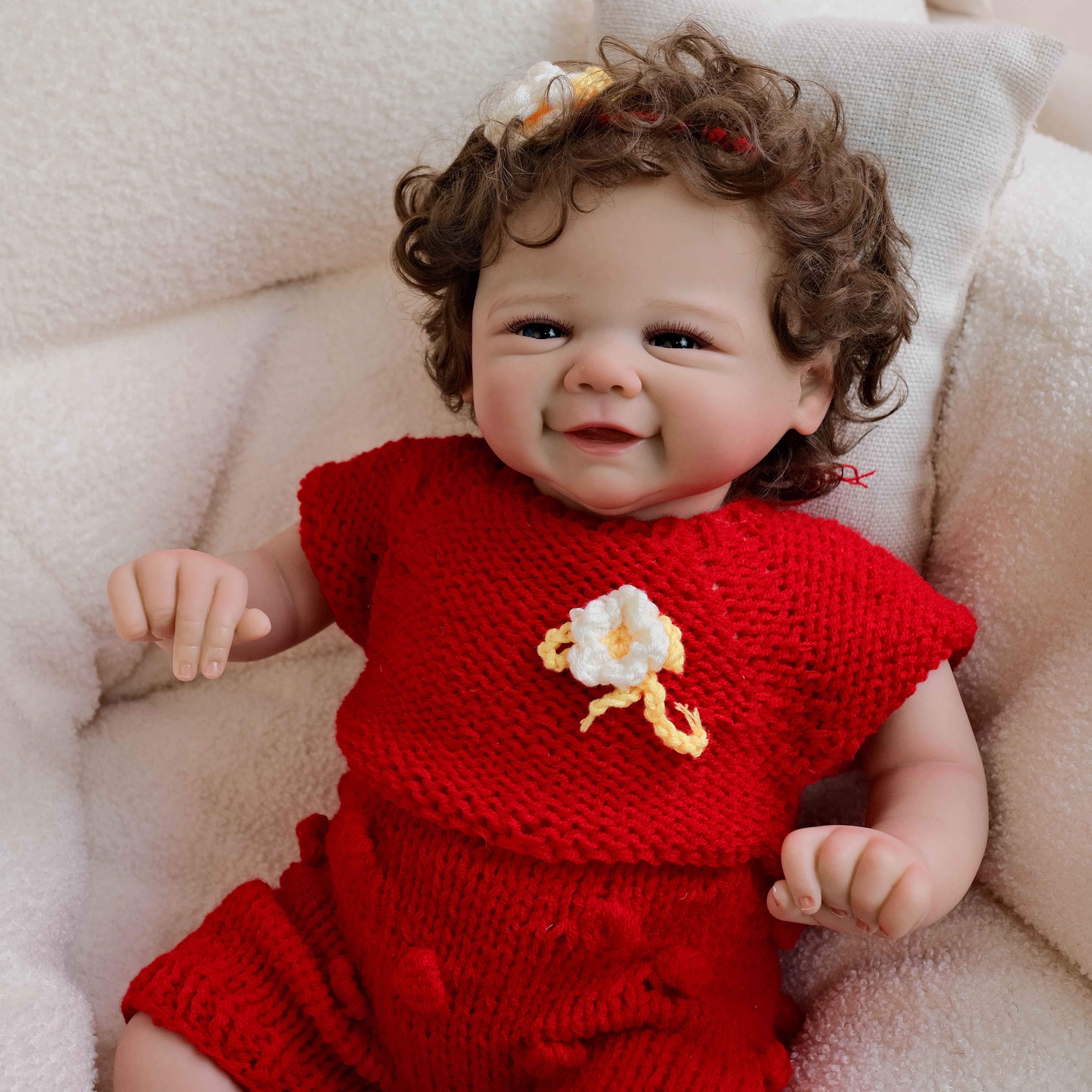 Lifelike Reborn Baby Dolls 19 inch Realistic Smiling Newborn Cloth Body & Vinyl Limbs with Outfit and Feeding Toy for Kids 3+ Years Old Kids