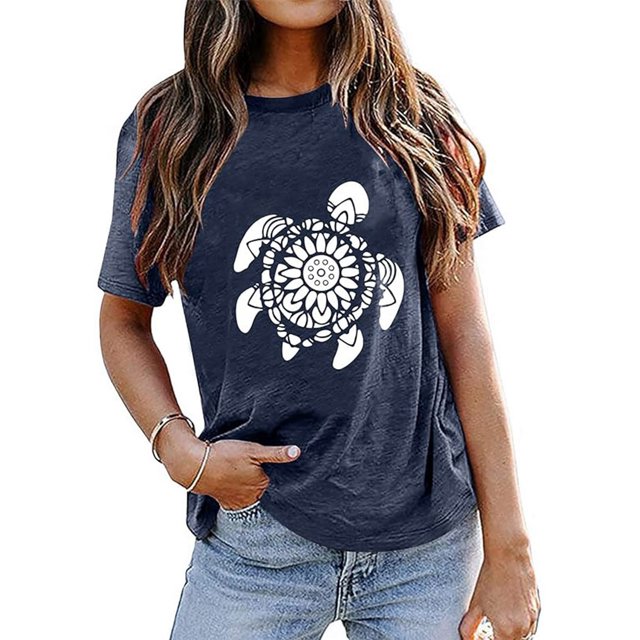 iTNHFP Haut Décontracté pour Femmes Imprimé Tortues de Mer Col Rond Manches Courtes T-Shirt Haut