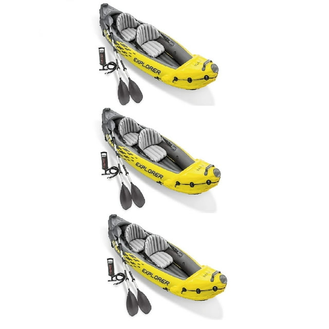 Intex Explorer K2 Ensemble de Kayak Gonflable pour 2 Personnes avec Pompe à Air, Jaune (Lot de 3)