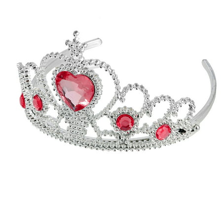 Unique Bargains Woman Wedding Faux Rhinestone Tiara Crown Headband Silver Tone Red