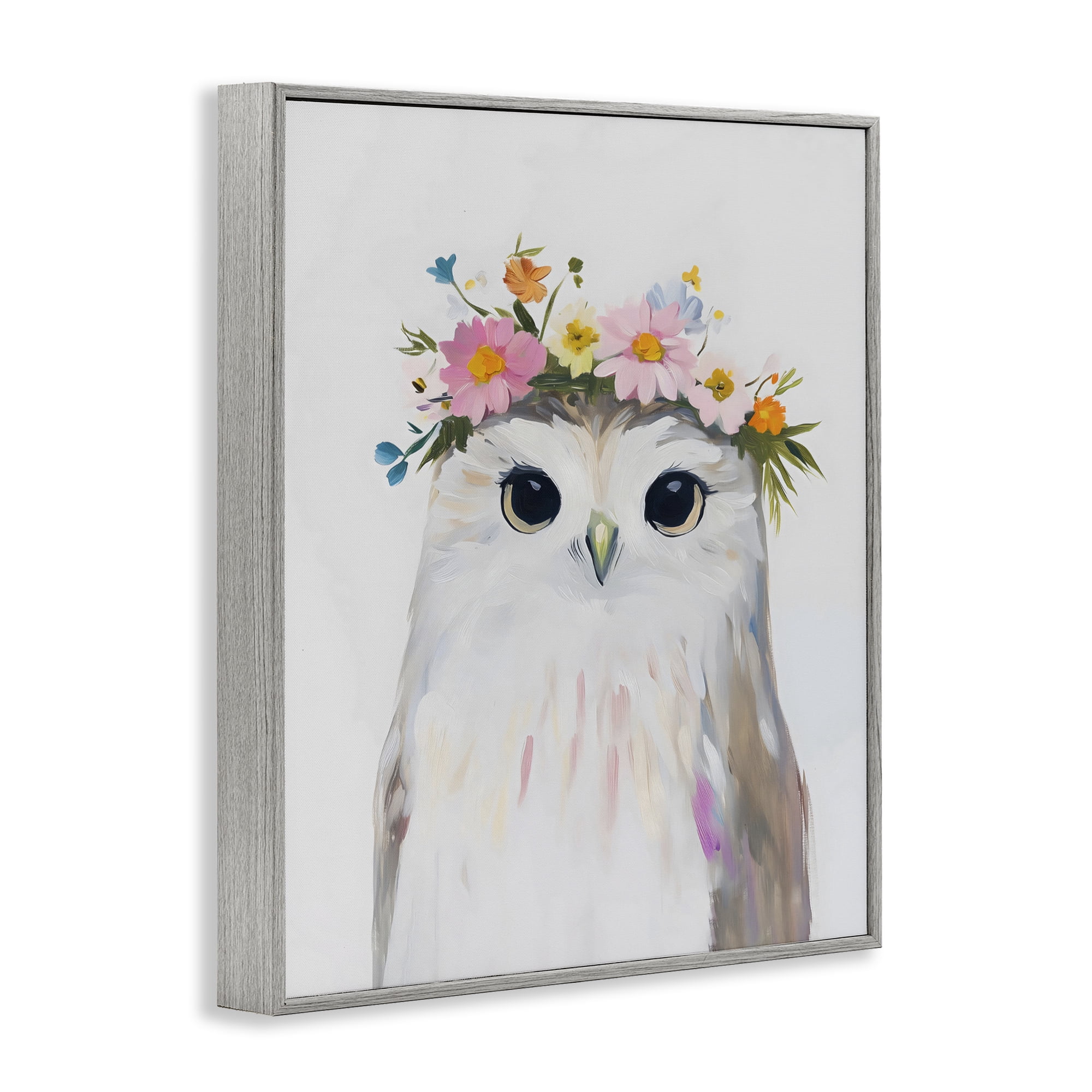 Stupell Industries Flower Crown Owl Gray Framed Giclee Art, design by The Prints Vibe