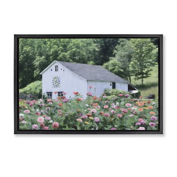 Stupell Industries Countryside House in Garden Landscape & Nature Painting Black Floater Framed Canvas Art Print Wall Art, 25 x 17