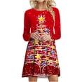 thumbnail image 1 of WaiiMak Robe de Mode pour Femmes Imprimé Arbre de Noël Manches Longues Col Rond, 1 of 4