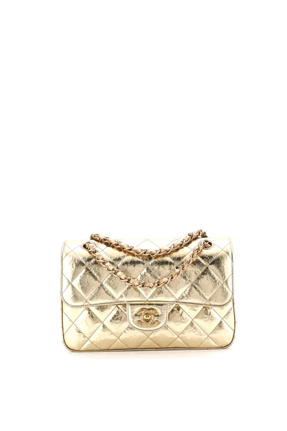 Pre-Owned Classic Double Flap Bag Quilted Hammered Metallic Calfskin Small By Rebag