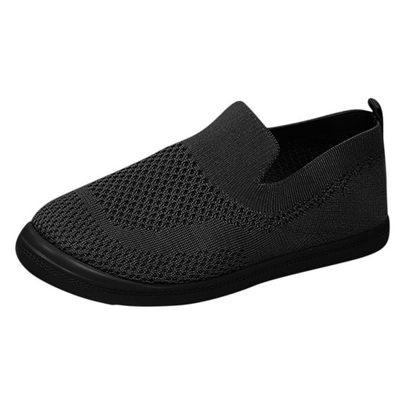 XUNKUSGA Womens Shoes Lightweight Knitted Slip On Flat Shoes for Women Casual Breathable Mesh Walking Shoes Women Classic Round Toe Non Slip Loafers Women 5-11 Black