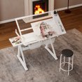 thumbnail image 2 of Adjustable Drafting Table with Stool, Versatile Art Craft Work Station with 0-70° Tilting Glass Tabletop and 2 Storage Drawers, Adjustable Height Art Desk for Reading, Writing, White, 2 of 5