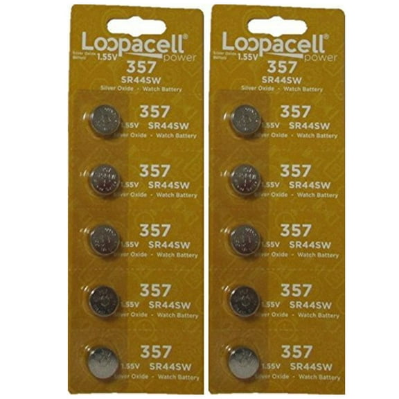 10 Pack Loopacell 357 AG13 LR44 Button Cell Silver Oxide Batteries