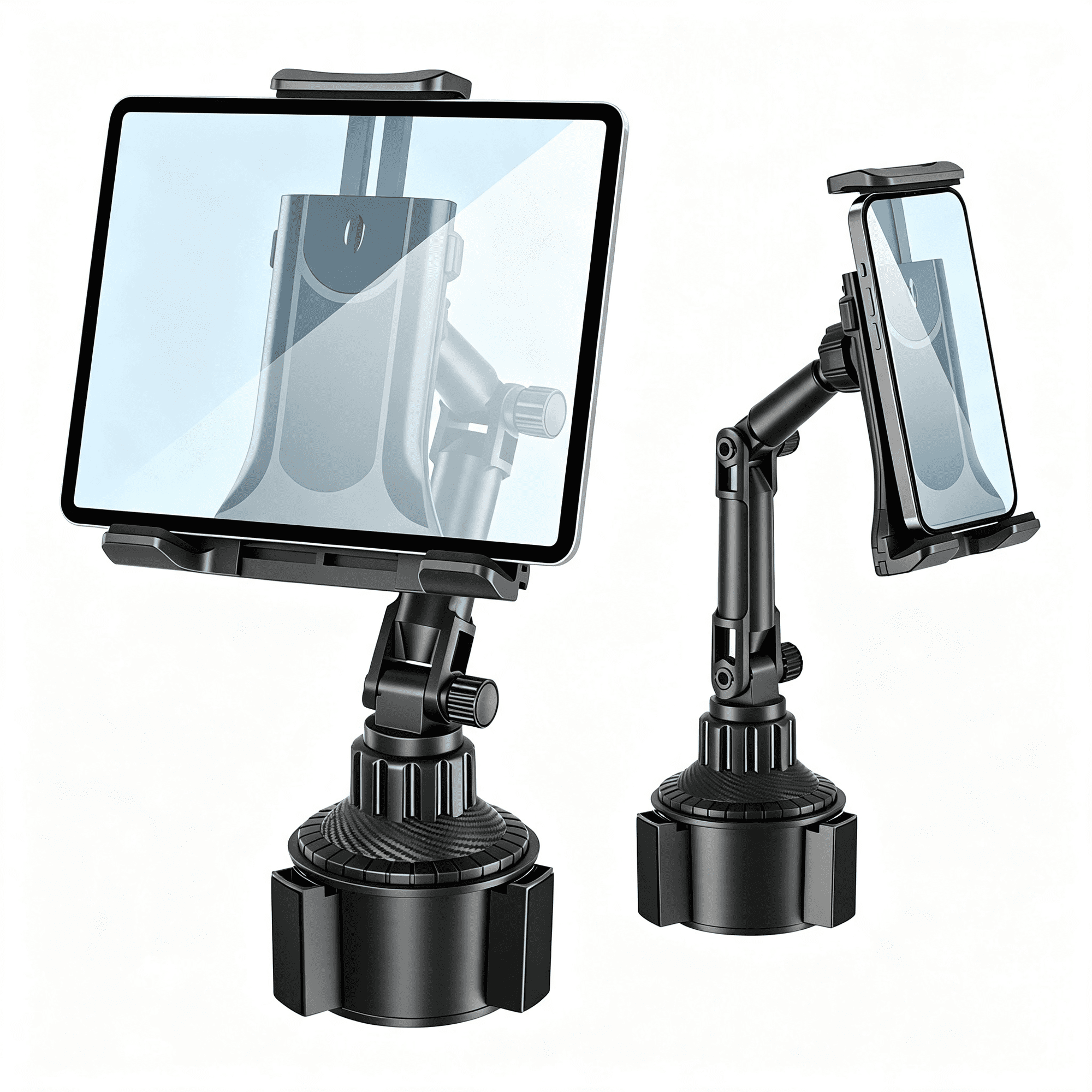 GJX Tablet Holder for Car,For Ipad Cup Holder Car Mount with 1.57"Depth Large Clamp 15"Height Adjustable Tab Mount Holder for 6"-12.9"Cell Phone Iphone Ipad Stand Travel Accessories 1