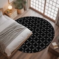 thumbnail image 3 of 3ft Round Rug, Black Morocco Non-Skid Rubber Backing Large Area Rugs - Living Room Bedroom Home Office, Geometric Leaf Diamond Lattice Abstract Indoor Floor Mat Carpets Washable Rug, 3 of 9