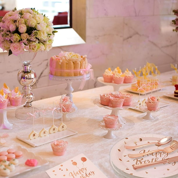 200 PCs Pink Birthday Party Plates Supplies Rose Gold Paper Plates Cups Napkins Sets Plastic Silverware For Rose Gold Birthday Party Decorations for Girls and Women Serve 25 Guests Walmart