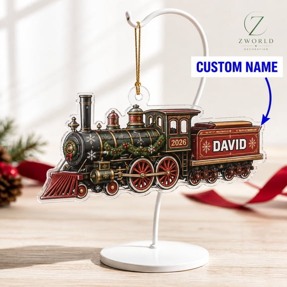 Christmas Ornament Personalized Name Railroader Train Acrylic or Wooden Christmas Tree Hanging Decor