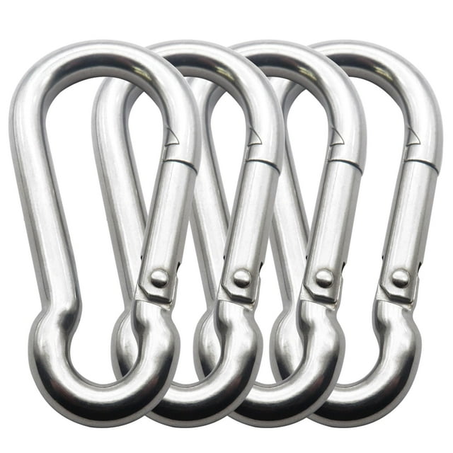 Mousquetons Robustes en Acier Inoxydable 304, Lot de 4 M8 Crochets à Ressort de 3,1 Po avec Capacité de 650 Lb, Verrou de Porte Lisse pour Camping, Pêche, Hamacs, Randonnée, Porte-Clés, Laisses pour Chiens et Plein Air