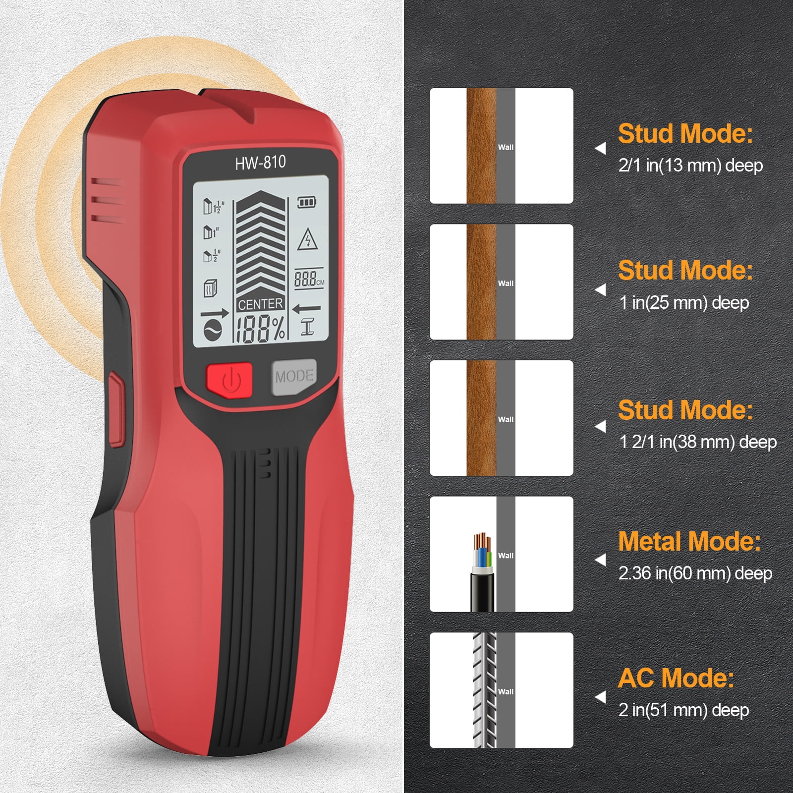 Efficient Metal and Wall Detector Wall Scanner for Home Improvement Projects with LCD for and Cable Detection