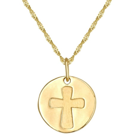 Simply Gold 14kt Yellow Gold Small Disc with Cross Pendant, 18
