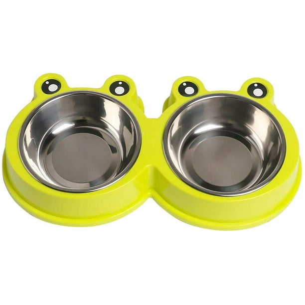 Stainless Steel Double Cat Bowl NonSlip Pet Food and Water Dish with