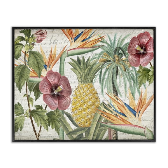 Stupell Industries Bohemian Tropical Flower Pineapple Arrangement Black Framed Giclee Art, 14 x 11, by Kim Allen