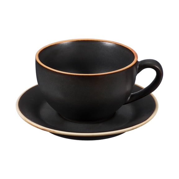 Uxcell Handmade Vintage Espresso Cups, 9.5 oz Coffee Cups and Saucers Ceramic Tea Cup with Handle Dishwasher and Microwave Safe for Latte Cappuccino Milk Office Home Gifts, Morandi Black