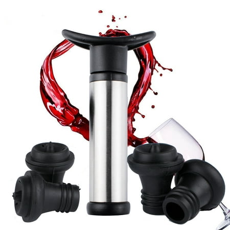 Vacuum Wine Saver Set, Pump Preserver with 4 Vacuum Wine Stoppers for Red / White / Beer Wine, Stainless Steel, Keep Wine Fresh and Flavorful,