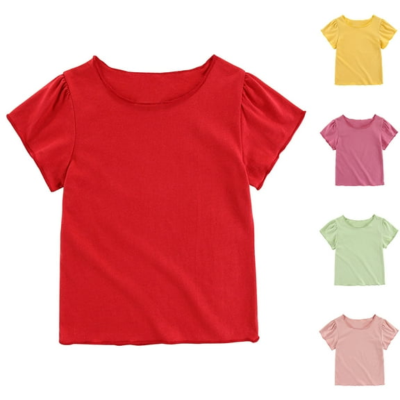 Ashirexll Girls Shirts, Shirts for Girlss, Toddler Kids Girls Fashion Cute Solid Color Breathable Soft Short Sleeve Top