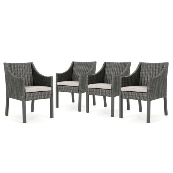 GDF Studio Athena Outdoor Wicker Dining Chairs with Water Resistant Cushions, Set of 4, Grey and Silver