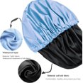 thumbnail image 2 of GHSDFBB Grand Bonnet de Douche Doublé, Tissu Satin Double Couche, Taille Ajustable, Lavable et Respirant, Imperméable, Réutilisable, Bonnet de Douche pour Femmes-Bleu, 2 of 7