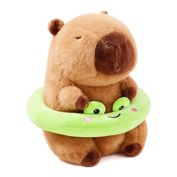 23cm Summer Beach Themed Capybara Stuffed Animal Plush Toy, 3 Removable Outfit Styles Soft Fluffy Sitting Capybara Plush Doll, Cute Comfort Sleep Companion Gift for Kids Teens Holiday Bedroom Decor
