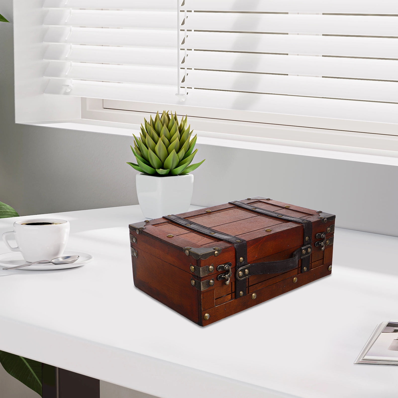 SWETRACE Vintage Wooden Storage Trunk with Lid Retro Style Jewelry Trinket Organizer for Home Decor