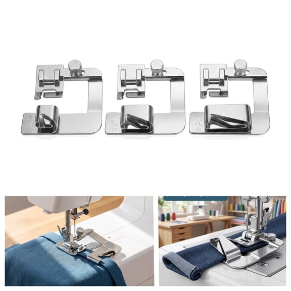 Rolled Hem Presser Foot Set - 3 Sizes 1/2, 3/4, and 1 Inch Hemmer Feet for Low Shank Sewing Machines