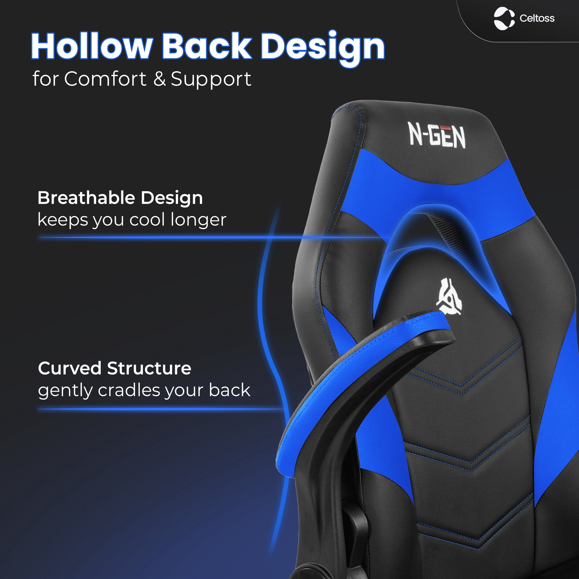 CELTOSS  Blue Gaming Chair, Flip-up Armrest Computer Chair Ergonomic Office Chair PU Leather Desk Chair Executive Adjustable Swivel Task Chair