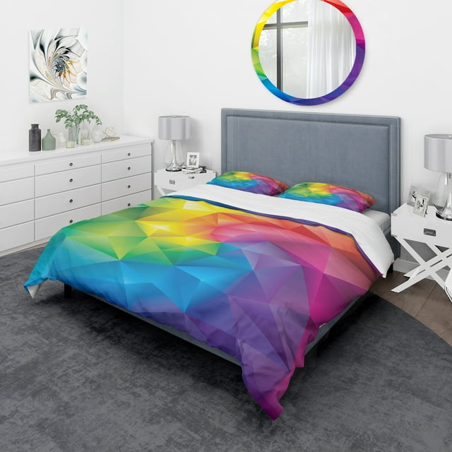 Designart Ensemble de Literie Moderne et Contemporain 'Rainbow 3D Triangulaire Geometry' - Housse de Couette et Impostes