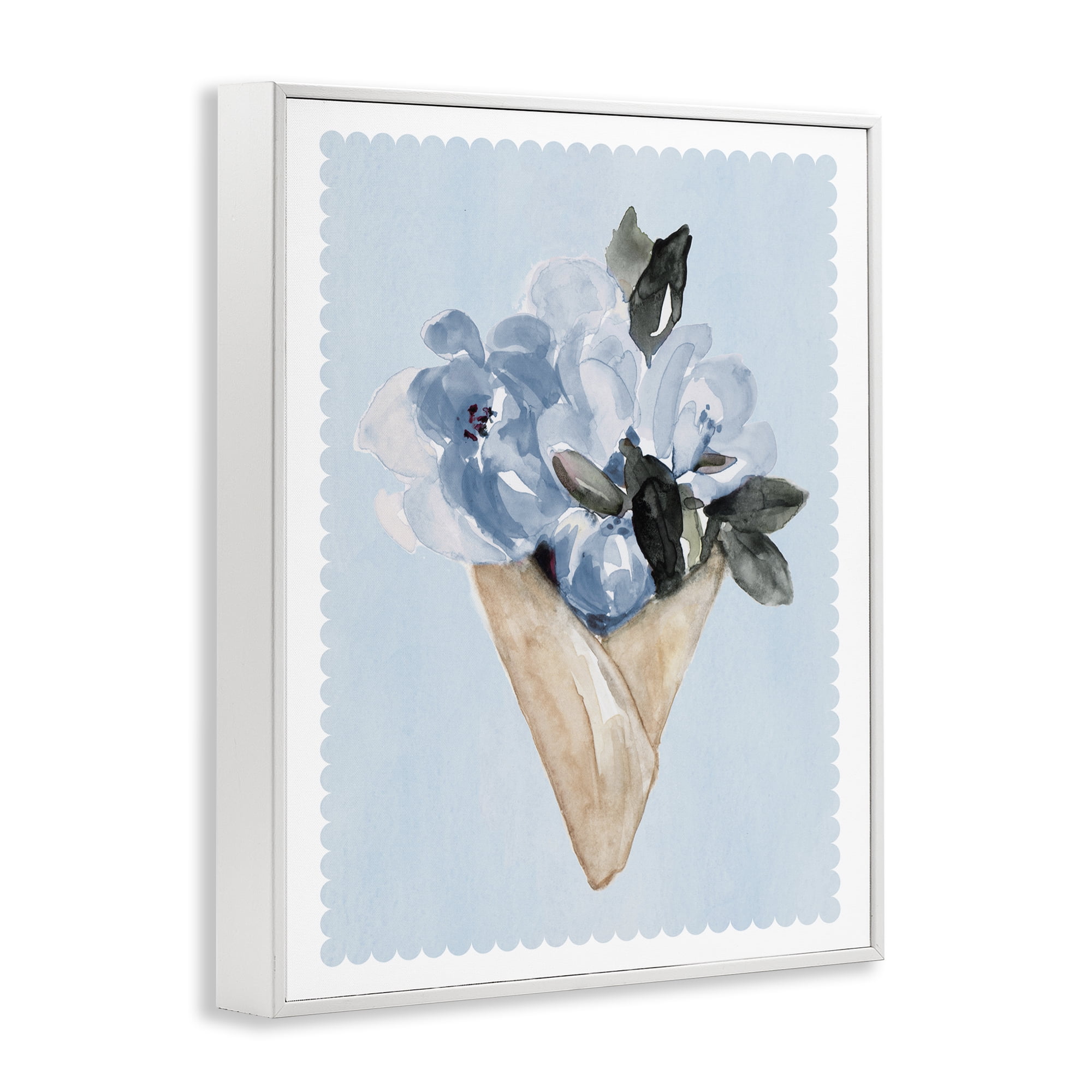 Stupell Industries Blue Flower Gift Bouquet White Framed Giclee Art, design by Elizabeth Medley