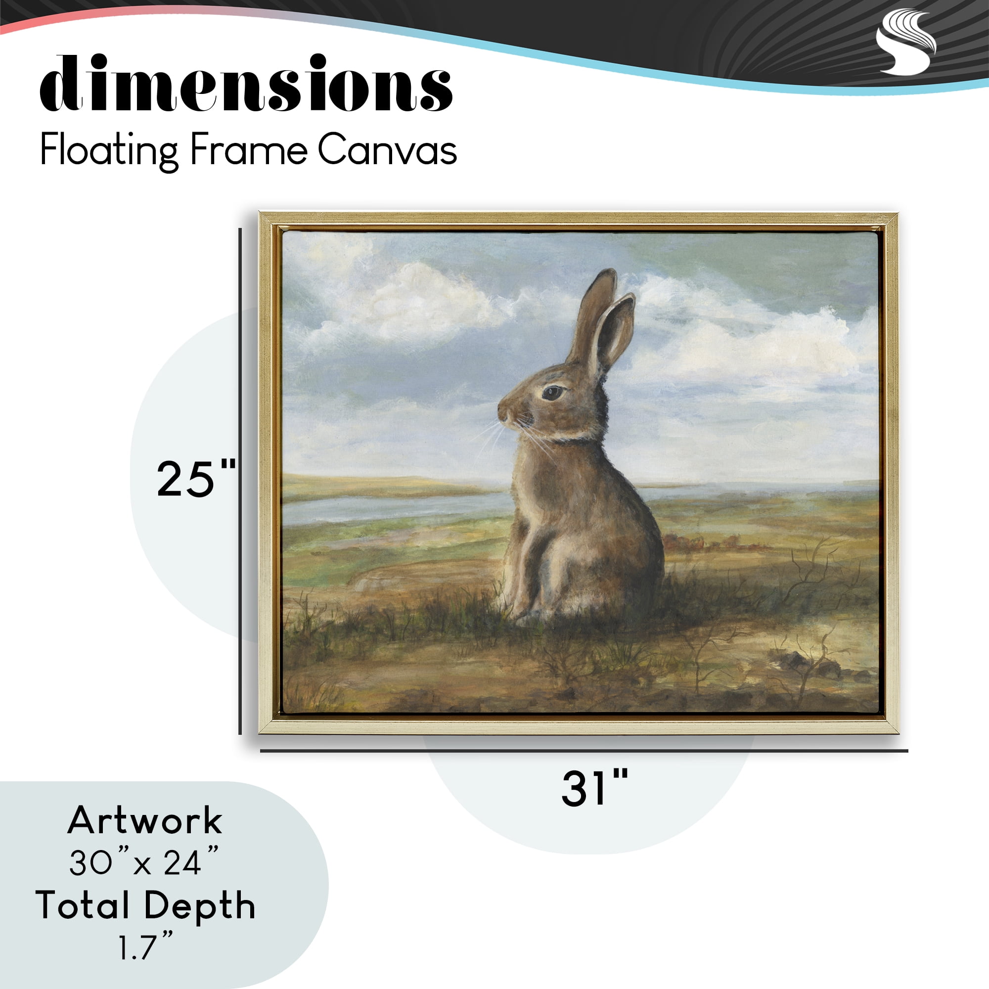 Stupell Industries Classic Rabbit in Countryside Gold Framed Floater Canvas Wall Art, design by Michael Willett
