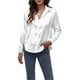thumbnail image 1 of SAYOO, camisa de manga larga de seda satinada para mujer, camisa con cuello en V y botones, camisa informal con solapa de hombros caídos, blusa sedosa para trabajo y oficina SAYOO Ocio, 1 of 3