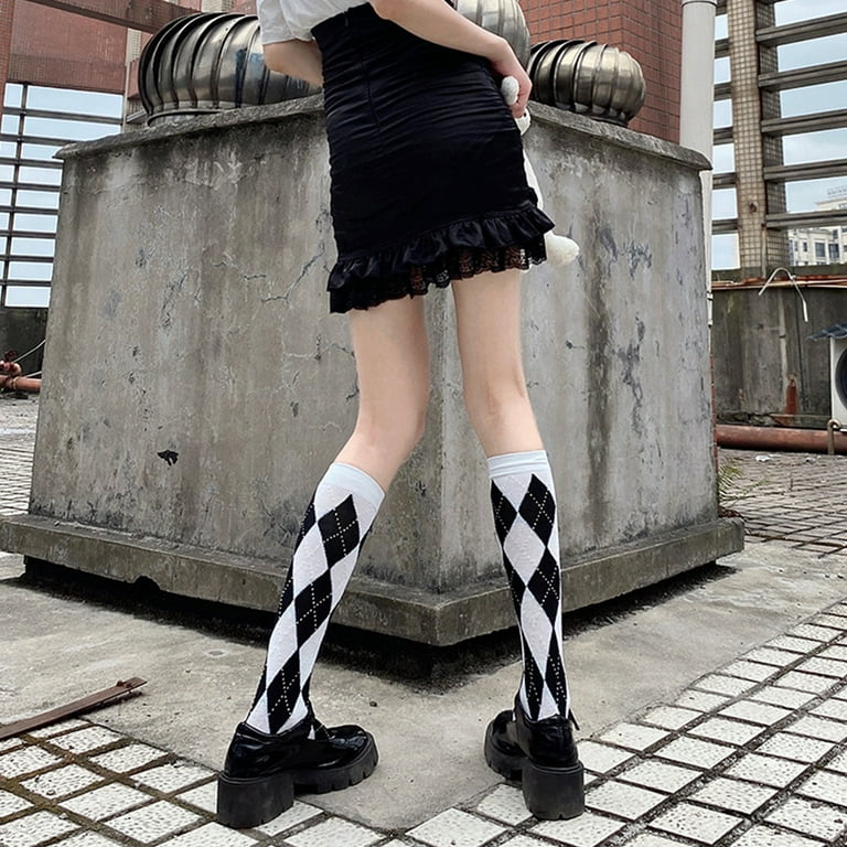 Checkered skirt knee 2025 high socks