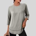 thumbnail image 2 of Minjewel Women's 3/4 Sleeve Summer Tops - Quick-Dry UV Protection Round Neck Tee, Solid Color Athletic Casual Top, Cute Sporty 2026 Summer Shirt.,Light Gray M, 2 of 6