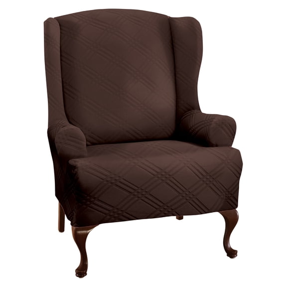 Stretch Sensations 1-Piece Stretch Double Diamond Wing Chair Slipcover, Chocolate