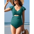 thumbnail image 5 of Sociala Warpped V Neck 1 Piece Swimwear for Maternity Ribbed Ruffle Sleeve Swimsuit, 5 of 8