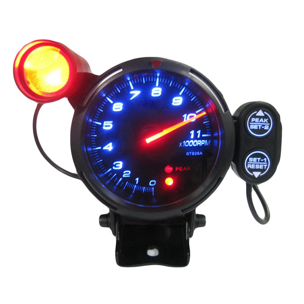 KKmoon 3.5 inch Tachometer Gauge Kit Blue LED 11000 RPM Meter with Adjustable Shift Light