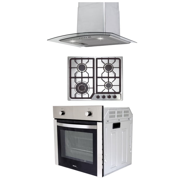 Combo Parrilla a Gas Disa Home 4 Quemadores Acero Inox Campana Cristal 60 cm y Horno a Gas LP para Empotrar 60 cm Acero Inox