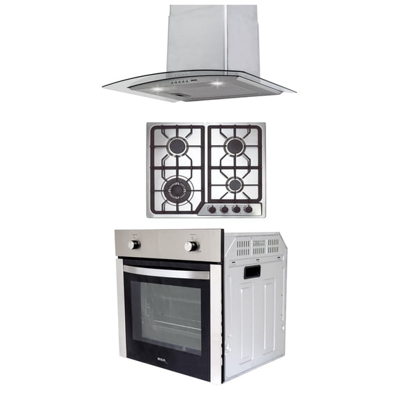 Combo Parrilla a Gas Disa Home 4 Quemadores Acero Inox Campana Cristal 60 cm y Horno a Gas LP para Empotrar 60 cm Acero Inox