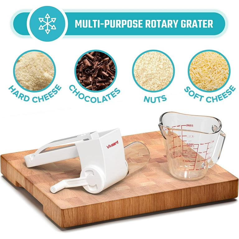 Vivaant Professional-Grade Rotary Grater - 2 Stainless Steel Drums - Grate or Shred Hard Cheeses, Vegetables, Chocolate, and More - Award-Winning