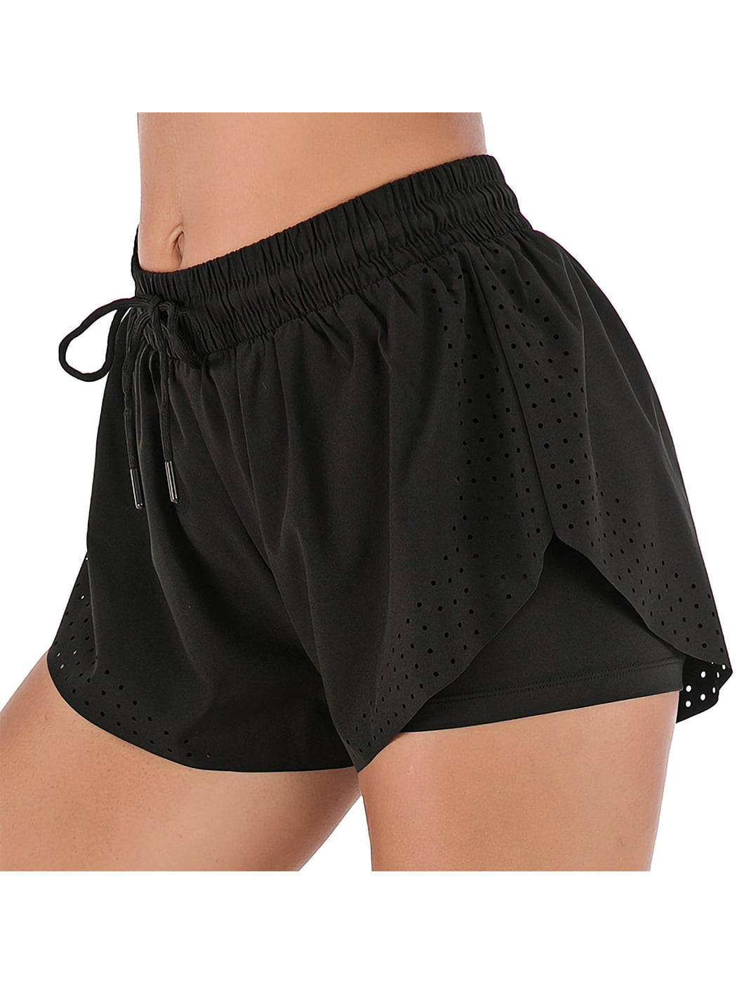 Women's Running Shorts Double Layer Fitness Workout Athletic Shorts, Black,  Small 