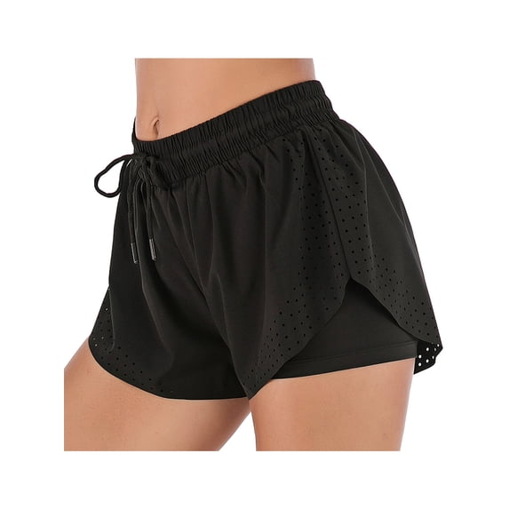 Women's Running Shorts Double Layer Fitness Workout Athletic Shorts, Black, Small