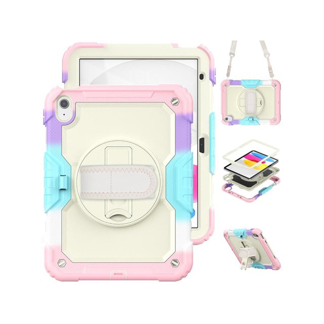 iPad 10th Generation Case 10.9 inch 2022 Case Shockproof Protective Cover with Screen Protector Pencil Holder, Kickstand, Hand/Shoulder Strap